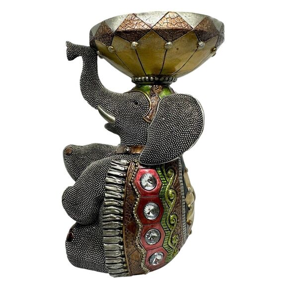Decorative Jewel Embellished Resin Sitting Egyptian Elephant Candleholder 8" - Picture 5 of 16